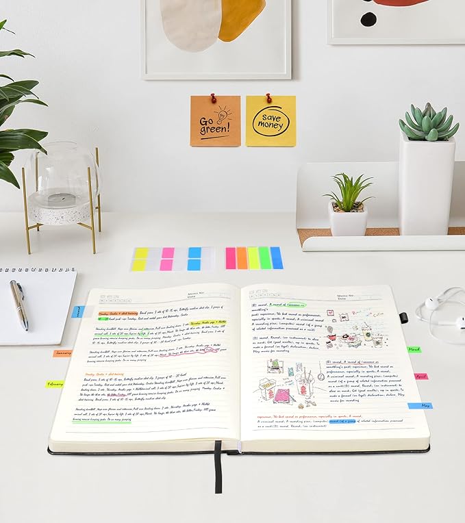 Lined Journal, 365 Pages B5 Large Hardcover Leather Notebook for Women Men, Daily Writing for Work, Note Taking, 100Gsm Thick Paper (7.6'' X 10'' Black)