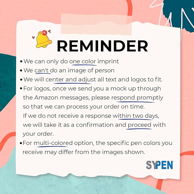 Personalized Click Stick Pens With your Custom Logo or Text-300 Pack Bulk-for Businesses, Parties, and Events, Custom Printed Retractable Slim Ballpoint Pens, Assorted Colors, Black Ink