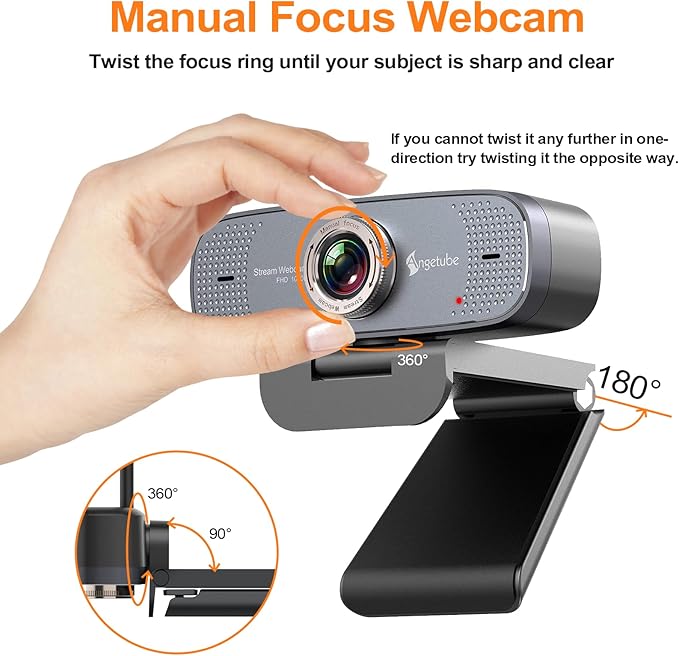 Angetube 1080P Web Camera for Computer HD Webcam with Microphone - USB PC Camera with 90-Degree Wide Angle, Plug and Play for Zoom | Skype | Teams | Streaming | Video Calling