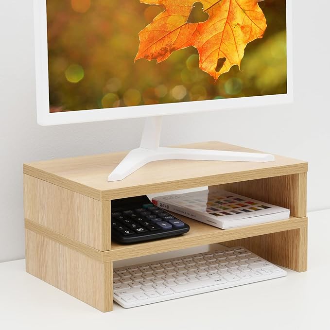 TEAMIX Wood Monitor Stand Riser - 2 Pack Adjustable Dual Monitor Riser for Laptop/PC