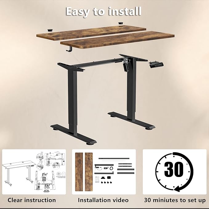 Himimi Electric Standing Desk 48 x 24 inch for Home Office,Sit-Stand Adjustable Desk with Memory Presets,Height Adjustable Desk for Gaming/Working,Free Hook, Lockable Wheels,Brown