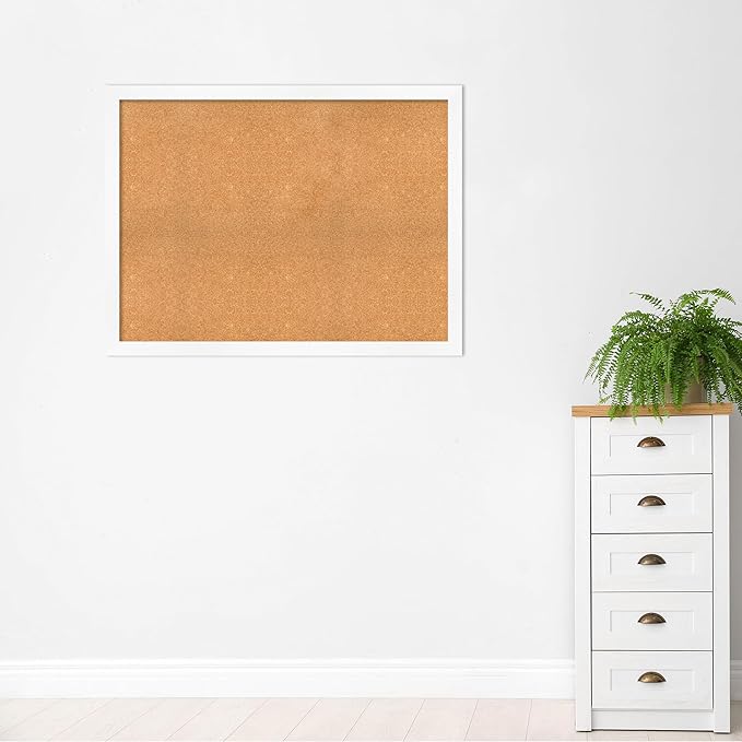 Amanti Art Natural Cork Board for Wall, 37x49 Vision Board with White Frame, Oversize Corkboard Office Decor for Home Organization, Modern Corkboard Pinboard to Display Items for Home Organization in