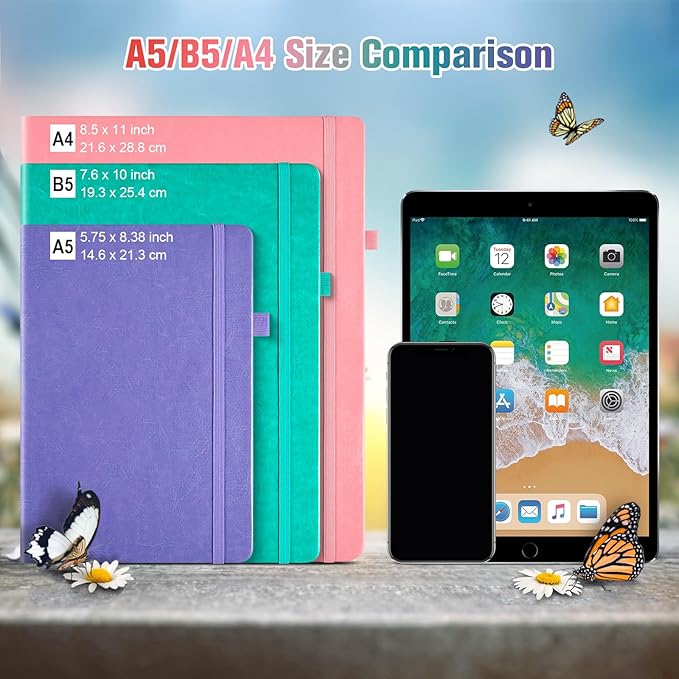 Lined Notebook Journal for Women Men, Large B5 College Ruled Notebook, 312 Numbered Pages Notebooks for Work, 100gsm Paper Daily Journal, Hardcover Vegan Leather Journals for Writing Office, Purple