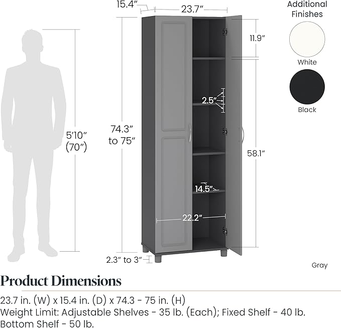 SystemBuild Evolution Kendall 24" Utility Storage Cabinet - White