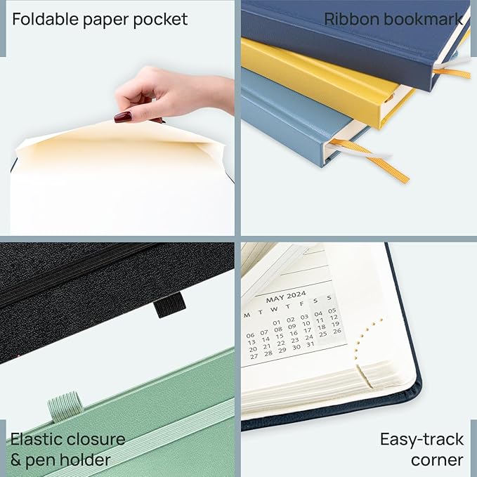 POPRUN 2025 Planner (Medium Size 8.5''x 6.5'' Hardcover) - Daily Weekly and Monthly Calendar Agenda 2025 Appointment Book with Hourly Time Slots, Monthly Tabs, 100 GSM - Pacific Green