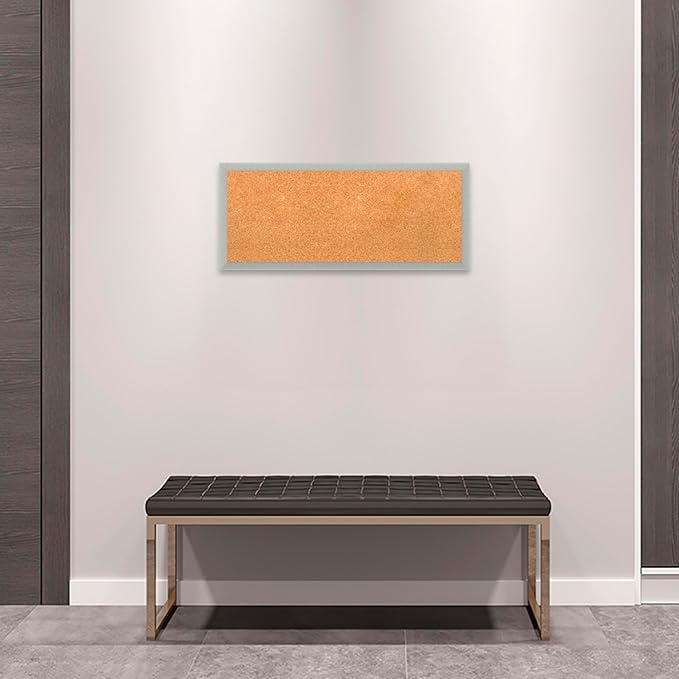 Amanti Art Natural Cork Board for Wall, 14x32 Vision Board with Silver Wood Frame, Medium Corkboard Office Decor for Home Organization, Casual Corkboard Pinboard to display items for home organization