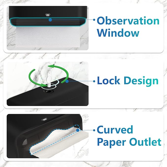 ššš©šš« ššØš°šš„ šš¢š¬š©šš§š¬šš«, Multifold/Trifold/C Fold Papers Dispenser, Bathroom Hand Towels Wall Mounted Tissue Holder, No-Drill Adhesive Commercial or Home Black