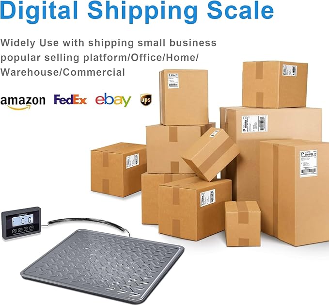 THINKSCALE Shipping Scale, 440lb/1oz Digital Heavy Duty Postal Scale, Strong Steel Platform, Postage Scale with Hold/Tare/LCD Display, Scale for Packages, Luggage Scale, Battery&AC Adapter Included