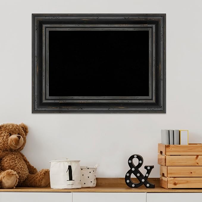 Amanti Art Black Cork Board for Wall, 17x23 Vision Board with Black Wood Frame, Small Corkboard Office Decor for Home Organization, Country Rustic Corkboard Pinboard to Display Items for Home