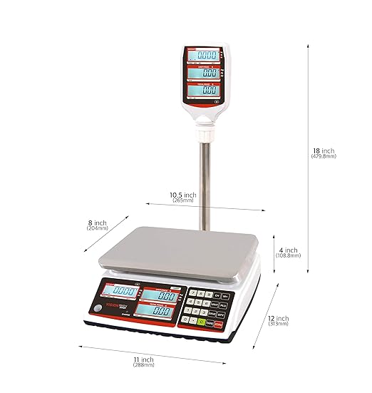 VisionTechShop TVP-12P Price Computing Scale with Pole Display, Lb/Oz/Kg, 12lb Capacity, 0.002lb Readability, NTEP Legal for Trade COC #19-038, NSF Certified