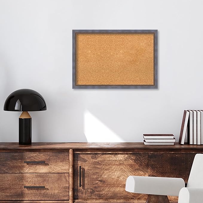 Amanti Art Natural Cork Board for Wall, 18x26 Vision Board with Blue Wood Frame, Medium Corkboard Office Decor for Home Organization, Modern Contemporary Corkboard Pinboard to display items for home