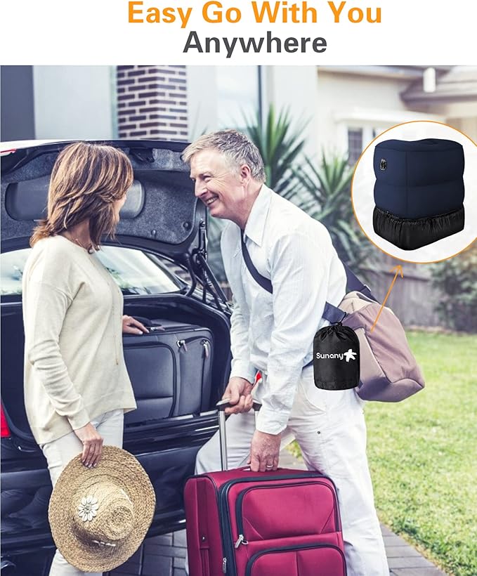 Sunany Inflatable Foot Rest Pillow for Travel, Kids/Adults Airplane Travel Pillow-Adjustable Height Cushions,for Kids to Sleep While Traveling,Suitable for Office, Home and Any Travel(Blue)