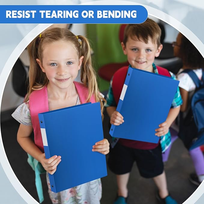 Henoyso 48 Pcs 3 Ring Binder 1/2'' Round Fits Letter Size 8. 5'' x 11'' Paper Plastic Flexible Binder Holds 100 Sheets with 1 Pockets Versatile Organizer for Office Home School (Blue)