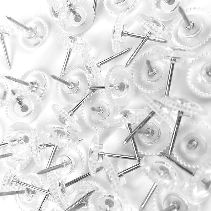Lunies 200 Pcs Clear Push Pins, Plastic Thumb Tacks for Wall, Wall Tacks for Hanging, Standard Clear Plastic Head and Steel Point Push Pins for Cork Board
