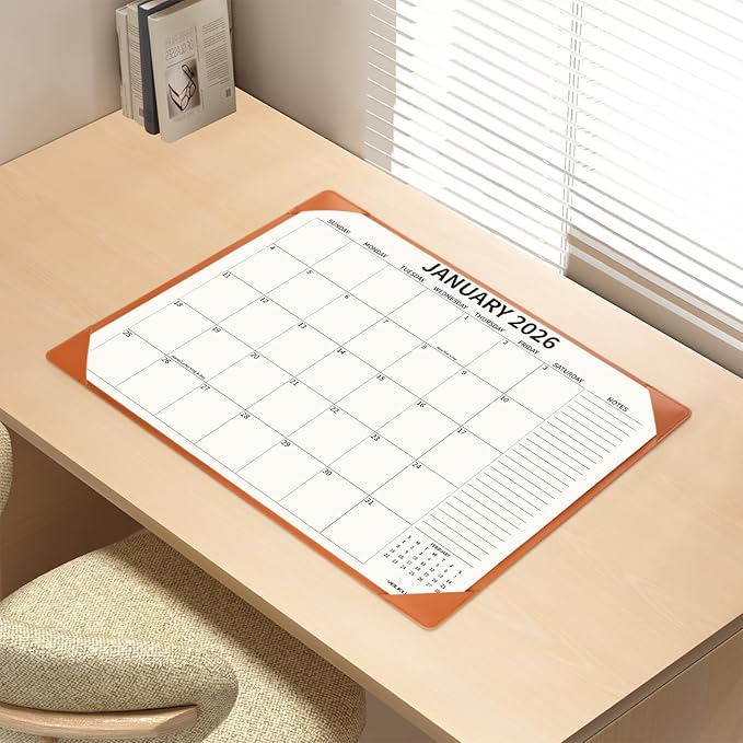 Desk Calendar 2025-2026 with Desktop Mat, 22x17 inch Large Desk Pad Calendar July 2025 to June 2026, Big Desk Planner for Home Office and School, Brown