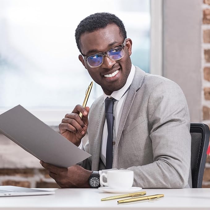 Fuutreo 200 Pack Wedding Gold Pens Bulk Gold Metal Pens Slim Ballpoint Retractable Ballpoint with Black Ink Mini Conical for Wedding Favors Guests, Office Business Teachers,1.0 mm