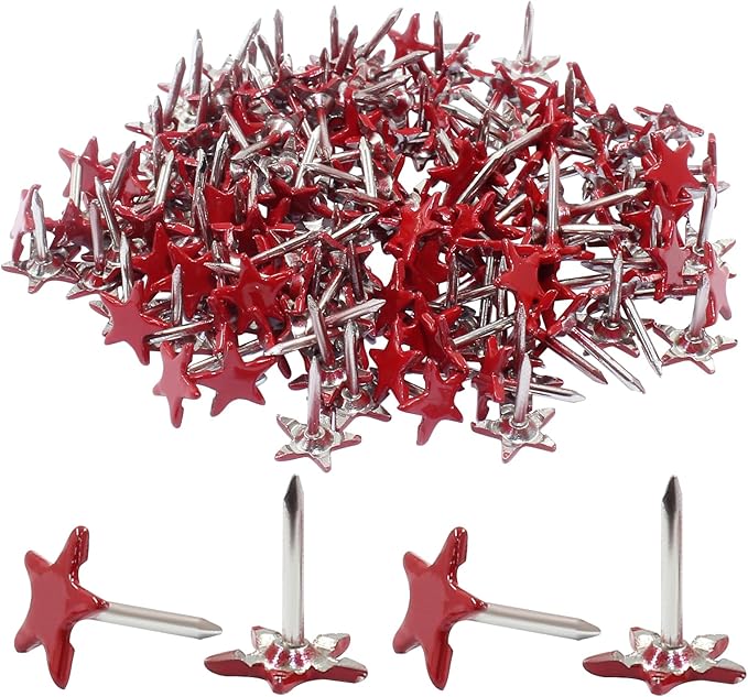 Piutouyar 150 Pcs Star Push Pins, Red Upholstery Tacks Star Shaped Decorative Thumb Tacks Metal Upholstery Pins for Upholstered Furniture Cork Board DIY Projects or Home Decor 11 x 13mm