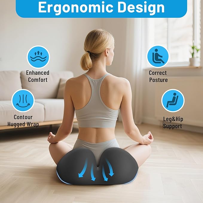 Seat Cushion, Memory Foam Office Chair Cushions, Ergonomic Curved Design for Sciatica, Tailbone, Coccyx, Seat Support for Car, Desk Chair, Wheelchair, Enhances Long Sitting Comfort (Grey)