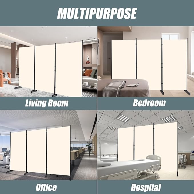 Room Divider Folding Privacy Screens with Wheels, 6FT Tall Divider for Room Separation, 3 Panel Movable Room Partitons and Dividers, Indoor Room Dividers Panel with Non-See Through Fabric for Office