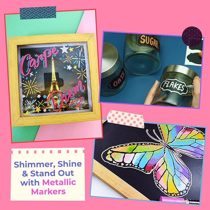 Chalkola Chalk Markers - Pack of 40 (Neon, Pastel & Metallic) Liquid Chalk Pens - For Chalkboard, Blackboard, Window, Labels, Bistro, Glass, Car, Board - Wet Wipe Erasable Ink - 6mm Reversible Tip