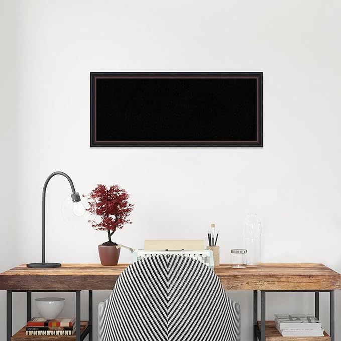 Amanti Art Black Cork Board for Wall, 14x32 Vision Board with Black Wood Frame, Medium Corkboard Office Decor for Home Organization, Casual Corkboard Pinboard to Display Items for Home Organization