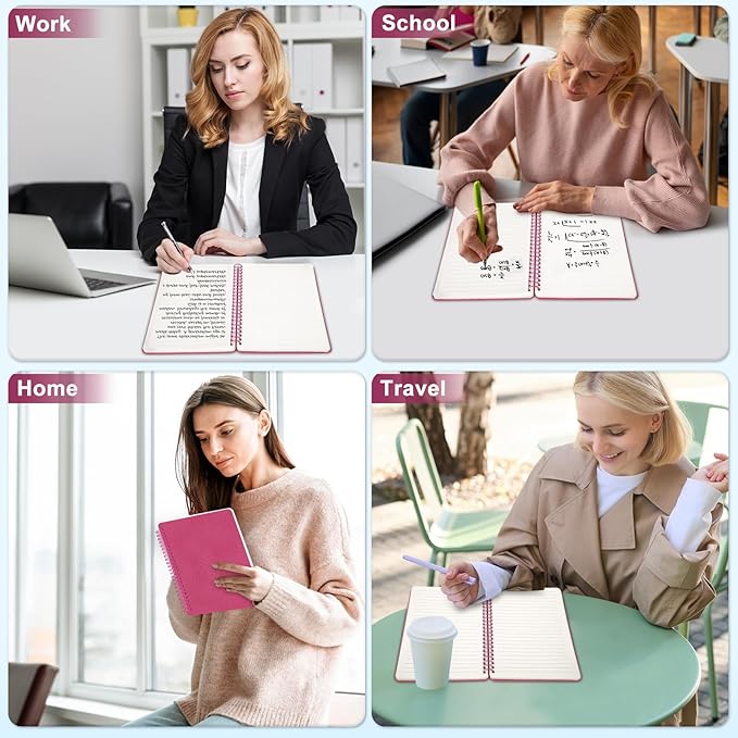 Lined Spiral Journal Notebook, A5 Hardcover Leather Notebook for Work, 5.7''×8.2'', 100GSM Thick Paper Spiral Bound Journaling Notebooks for Women & Men Office School Note Taking Business, Rose Red