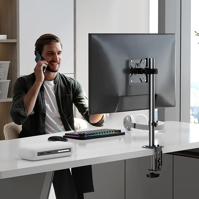 Pholiten Single Monitor Stand, Heavy Duty Adjustable Monitor Arm Desk Mount for 13-32Inch, Tilt, Swivel, Rotate, Support 22 lbs,Black