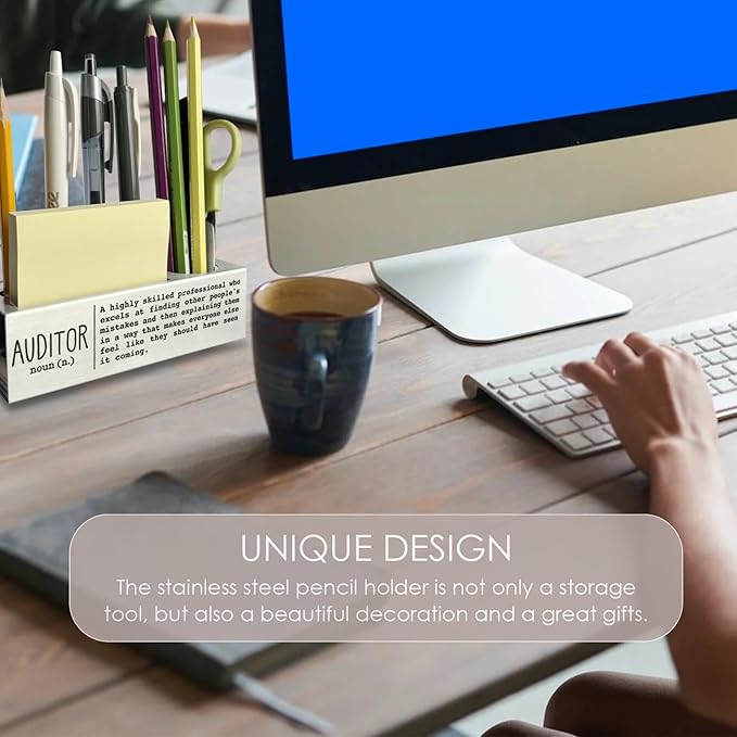 Auditor Definition Gifts for Women, Men, Auditor Finance Desk Decor Stainless Steel Pen Pencil Holders WCC49