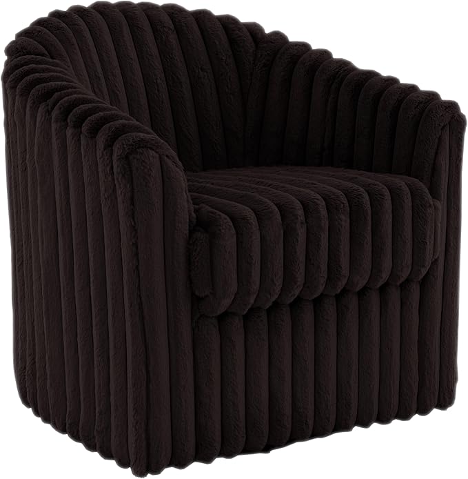 UIXE Faux Fur Swivel Accent Chair, Modern Upholstered Armchair Barrel Club Chair for Living Room, Chocolate