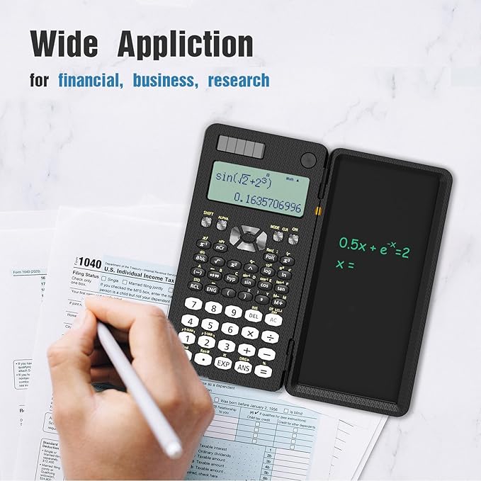 Scientific Calculator for Students, 82MS Foldable Science Calculator with Notepad Solar Energy Science Calculators for Middle and High School Supplies (82MS Black)