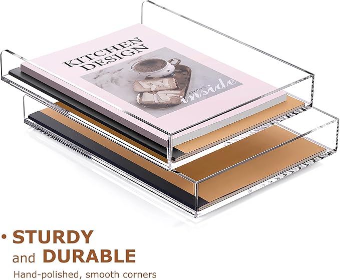 SANRUI 2 Tier Acrylic Stackable Paper Letter Tray, Vertical A4 File Desk Organizer and Accessories Sorter Tray, Clear Workspace Office Supplies Organizers, 12inx9.25inx3.42in