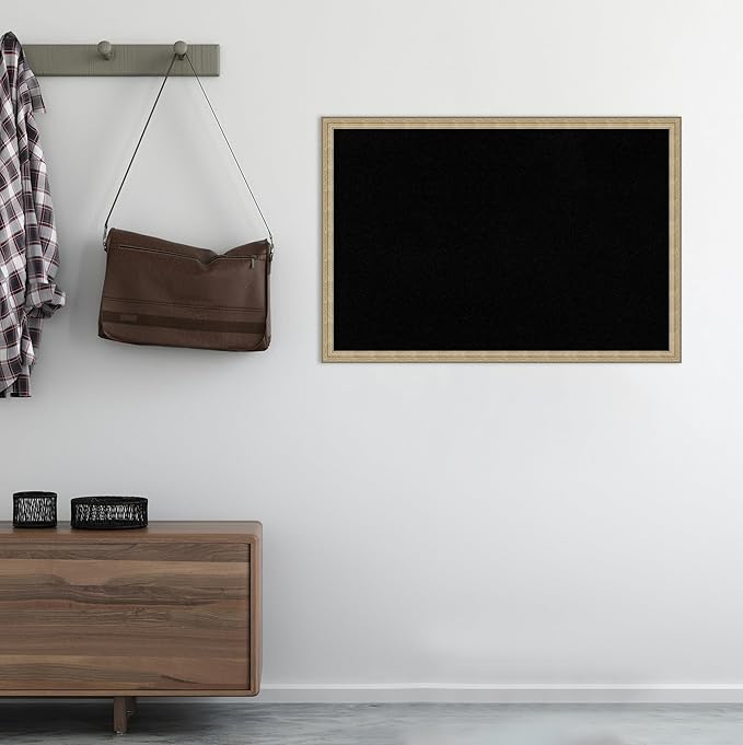Amanti Art Black Cork Board for Wall, 26x38 Vision Board with Champagne Frame, Large Corkboard Office Decor for Home Organization, Traditional Corkboard Pinboard to display items for home organization