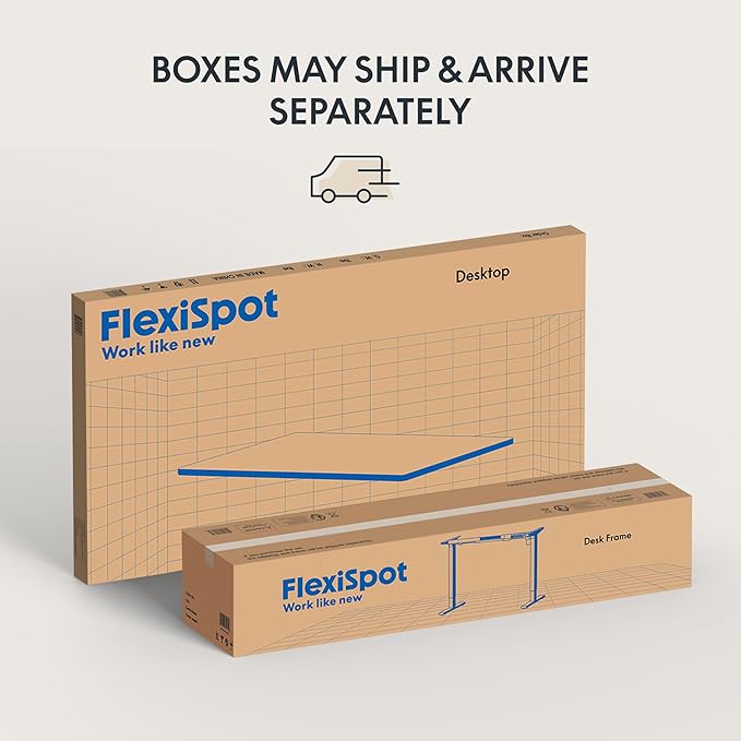 FLEXISPOT EN2 Whole-Piece Standing Desk with Clamp Power Strip, 55 x 28 Electric Stand Up Height Adjustable Desk with Cable Management (White Frame + 55" Gray Wood Grain Top,2 Packages)
