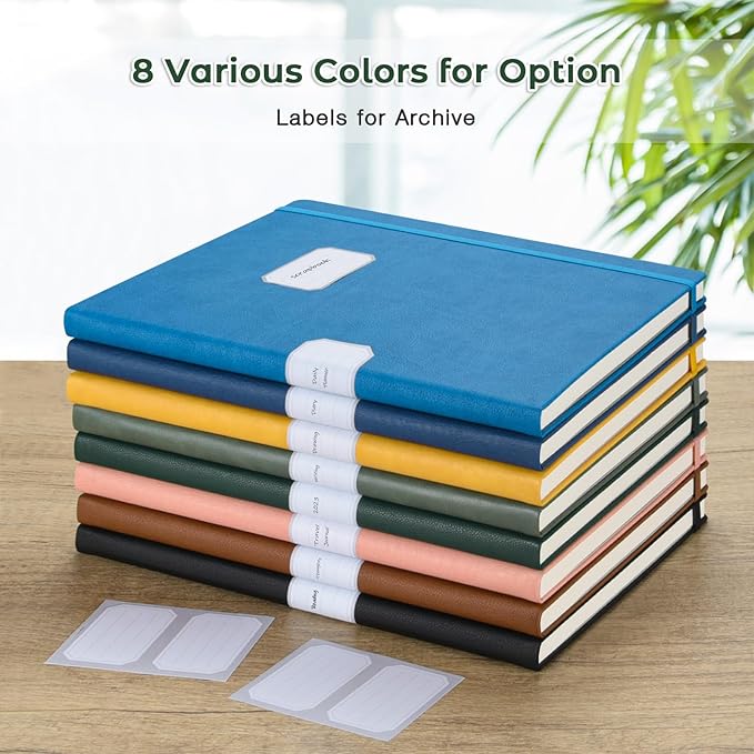 College Ruled Notebook, A4 Hardcover Leather Notebook for Work, Lined Notebook Journal for Women, Men, 192 Thick Paper, Lay Flat, Large Notebook with 2 Pockets, Professional Business Notebook, Green