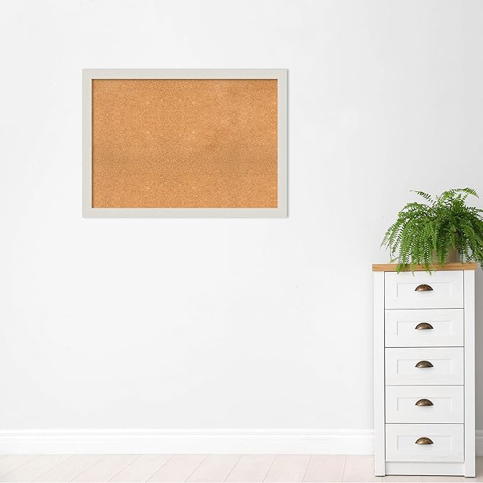 Amanti Art Natural Cork Board for Wall, 31x43 Vision Board with White Frame, X-Large Corkboard Office Decor for Home Organization, Country Rustic Corkboard Pinboard to Display Items for Home
