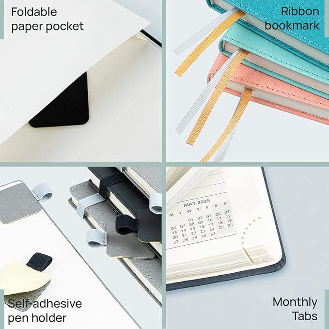 POPRUN Planner 2025-2026 (Medium - 6.5'' x 8.5'') Academic Weekly Calendar (July 2025 - June 2026) with Hourly Time Slots, Monthly Tabs, 100GSM Thick Papers, Leather Soft Cover - Pink