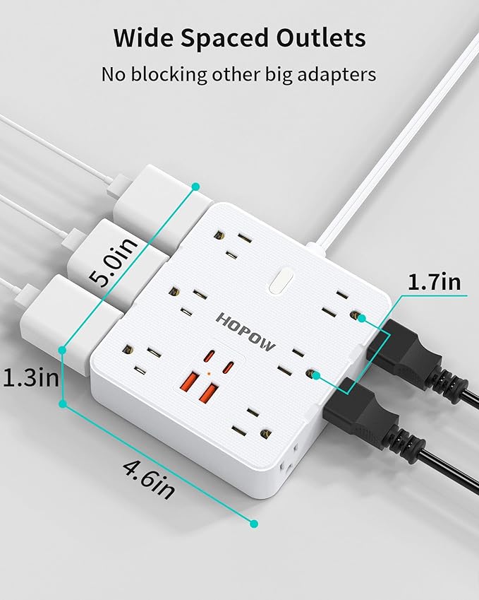 2 Prong Power Strip, 2 Prong to 3 Prong Outlet Adapter with 12 AC & 4 USB(2 USB-C), 1700J Two Prong Surge Protector, 5FT Extension Cord, Wall Mountable, Ideal for Old House Non-Grounded Outlets