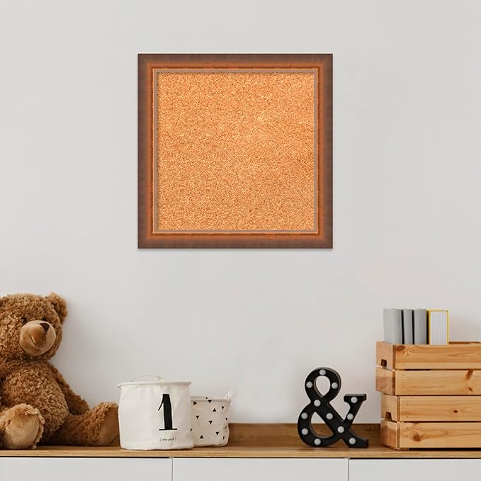 Amanti Art Natural Cork Board for Wall, 14x14 Vision Board with Bronze Frame, X-Small Corkboard Office Decor for Home Organization, Modern Corkboard Pinboard to Display Items for Home Organization in