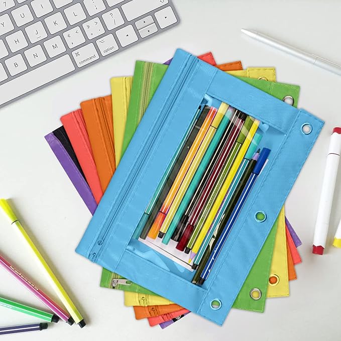 YoeeJob Pencil Pouch for 3 Ring Binder,Zipper Pencil Pouches Bulk,Pencil Case Pouch with Clear Window for Class, School, Office, 6 Colors-24 Packs