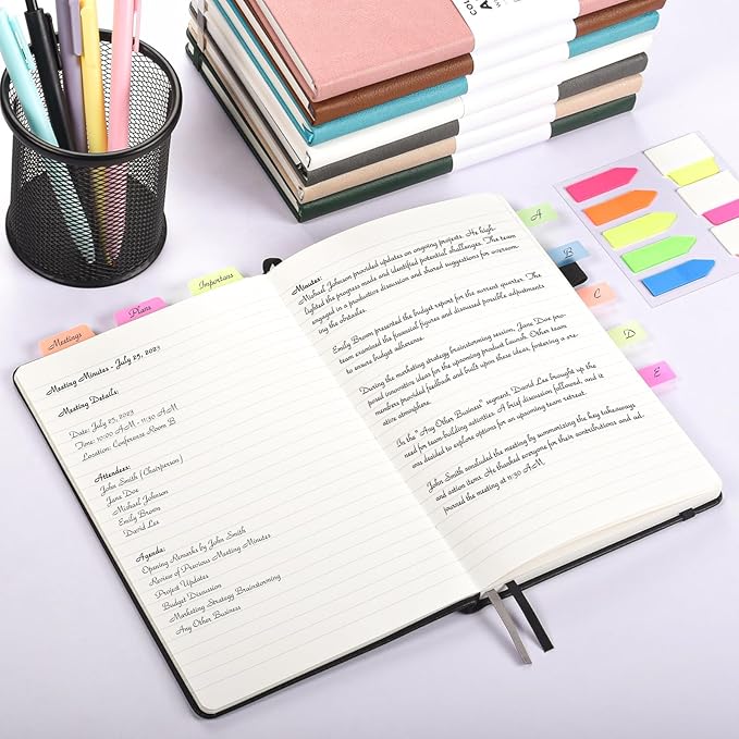 Lined Journal Notebook, 3 Pack A5 College Ruled Notebooks for Work, Hardcover Notebook Each with 2 Pockets & Pen, Leather Journal for Women, Men, 160 Pages, 100GSM Thick Paper (Sky Blue, Pink, Ivory)