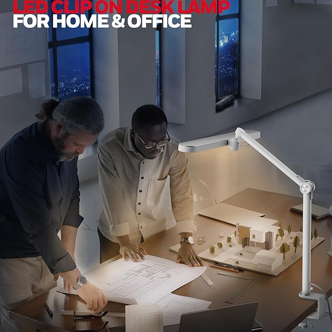 Honeywell LED Desk Lamp with Clamp - 05B02 Sunturalux Clip On Desk Light Eye Caring Natural Light 4000K 1300LM Stepless Brightness Dimmable Table Lamp Full Metal Desk Lamps for Home Office Work Study