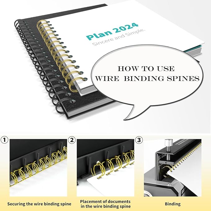 3 to 1 Pitch Twin Loop Wire Binding Spines, 3/8 Inch Book Binder Combs, 100 Pack Spiral Binding Coils for Booking Binder Machine, Students and Coworkers (60 Sheet Capacity,Gold)