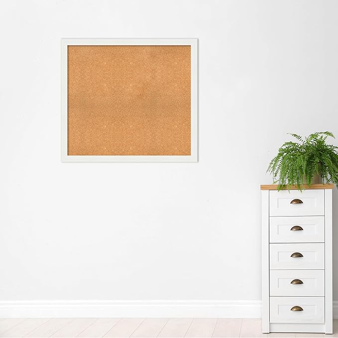 Amanti Art Natural Cork Board for Wall, 37x41 Vision Board with White Frame, Oversize Corkboard Office Decor for Home Organization, Casual Corkboard Pinboard to Display Items for Home Organization in