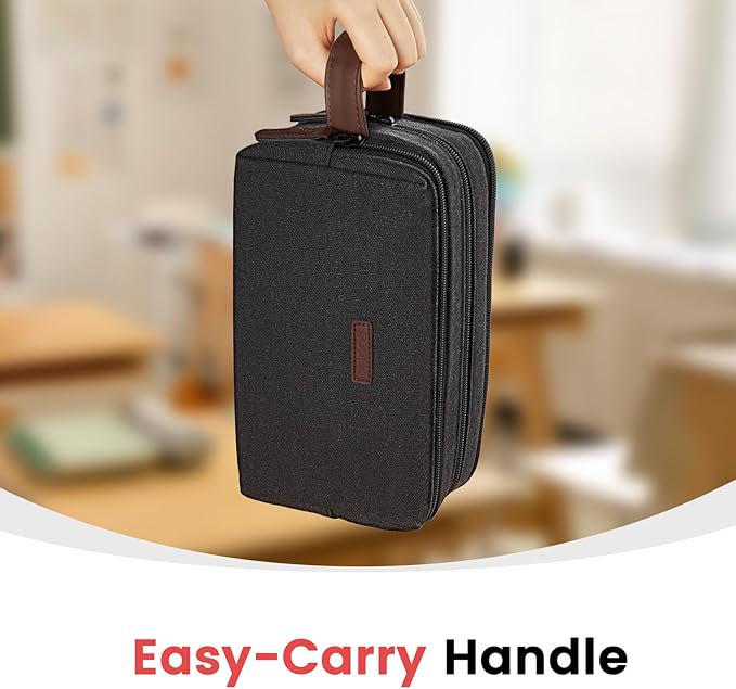 Sooez Large Pencil Case Pouch, Extra Big Pencil Pouch Pencil Bag with PU Handle & Zipper, Sturdy Pen Case with 3 Compartments, Aesthetic School College Supplies Organizer for Men Women Boys, Green