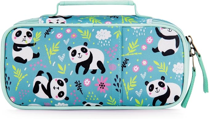 Choco Mocha Panda Pencil Case for Girls, Soft Pencil Case Kids Pencils Pouch for Kindergarten Girls, Teal