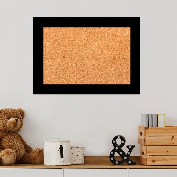 Amanti Art Natural Cork Board for Wall, 15x21 Vision Board with Black Wood Frame, Small Corkboard Office Decor for Home Organization, Modern Corkboard Pinboard to Display Items for Home Organization