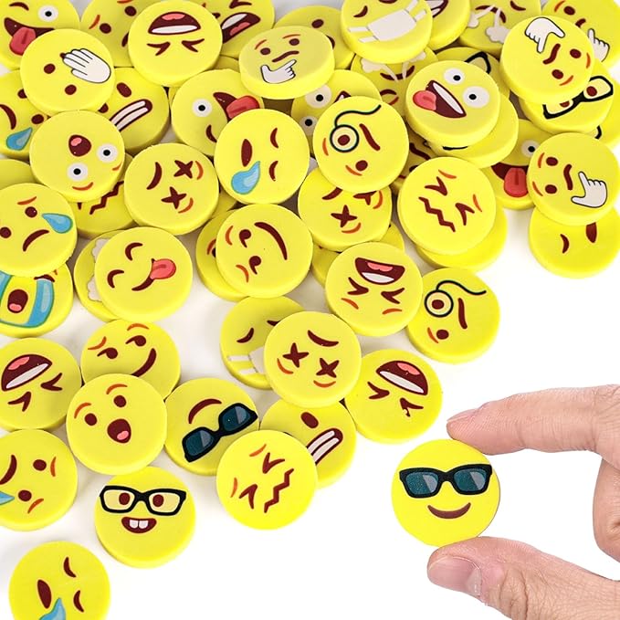 LovesTown Mini Erasers Bulk for Kids, 60 Pcs Fun Mini Cute Erasers for Back to School, 1inch Small Fun Emoticon Round Eraser for Classroom Rewards Gift Bag Filler, Students, Carnival Prizes