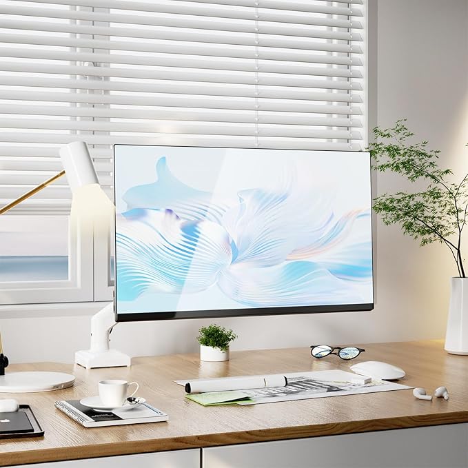 WALI Single Monitor Arm Mount Stand, Adjustable Gas Spring Arm Monitor Mount for Display up to 32 Inch,19.8lbs Capacity (GSMP001W), White