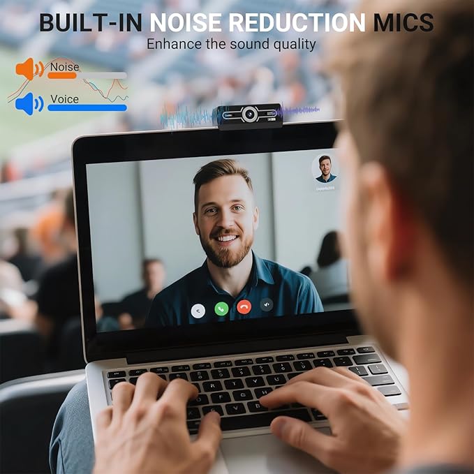 2K Webcam,Webcams for PC, AutofocusNoise Cancellation,Plug & Play USB Web cam for Laptop, Desktop, PC, Mac, Zoom, Skype, Streaming