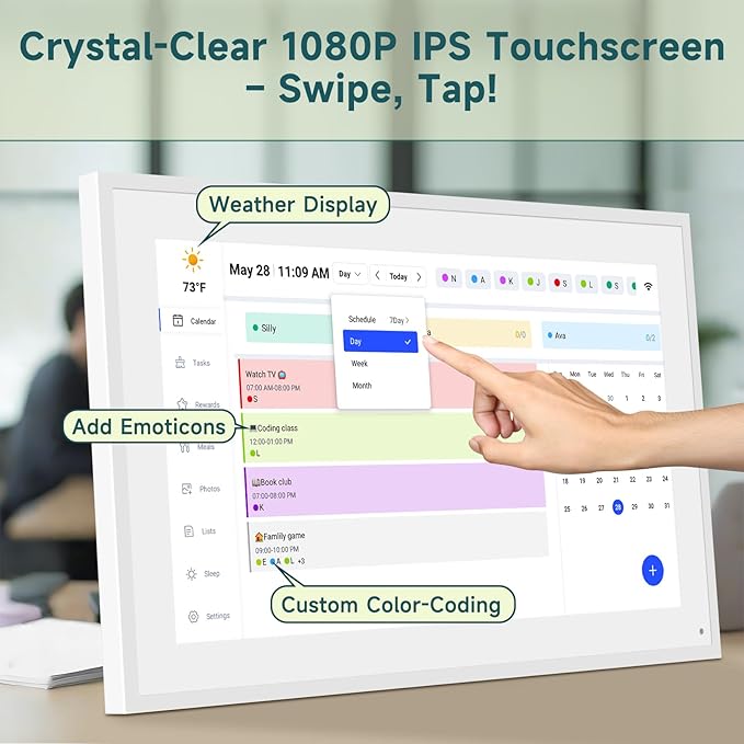 21.5 Inch Smart Digital Calendar β Electronic Chore Chart & Planner with 1920x1080P IPS Touchscreen, Weekly/Monthly Family Organizer for Wall or Desk, White 2025 New Version